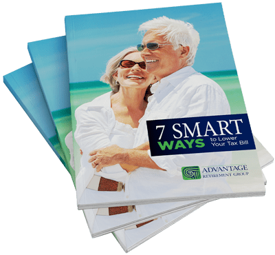 An image of Advantage Retirement Group's brochure titled "7 Smart Ways to Lower Your Tax Bills".